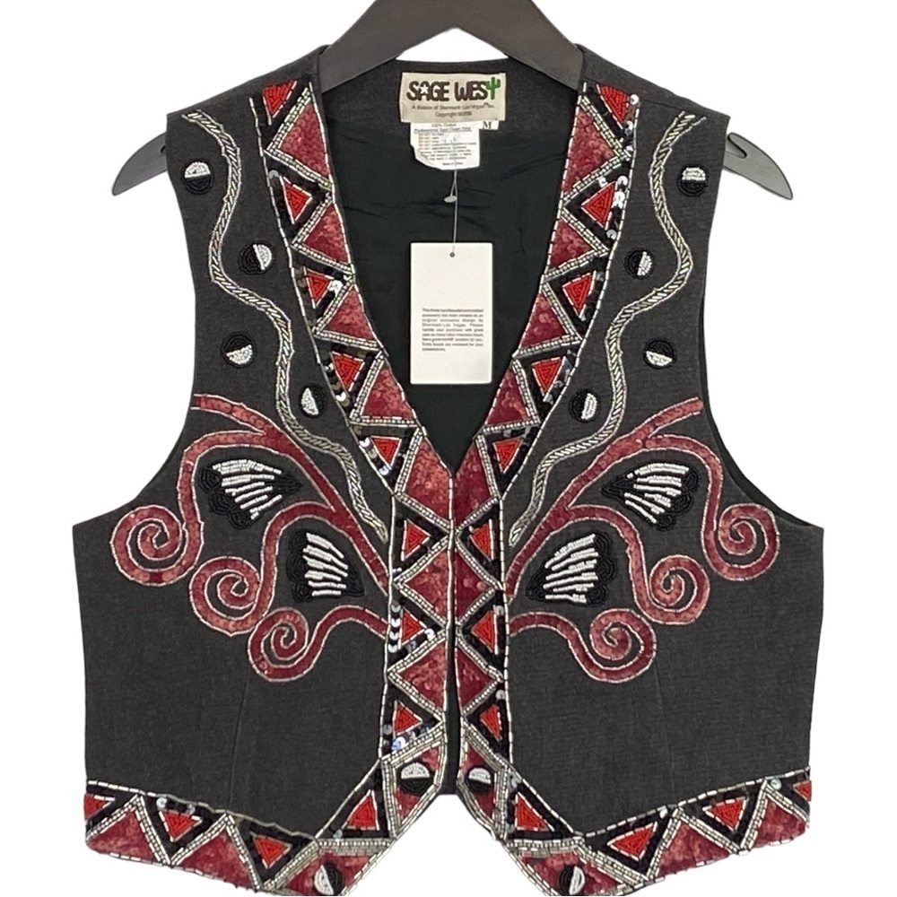 Vintage Sage West sequined beaded vest - NEW